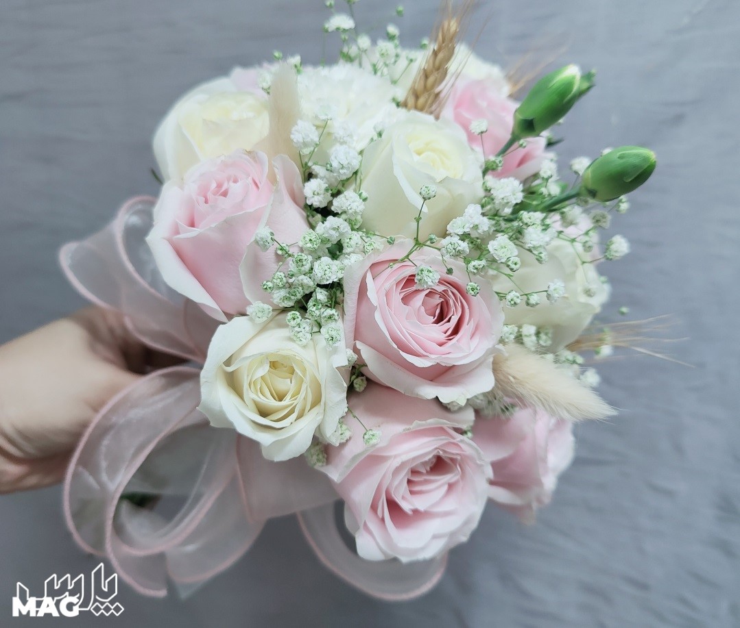 دسته گل عروس سفید صورتی -دسته گل عروس جدید 2022