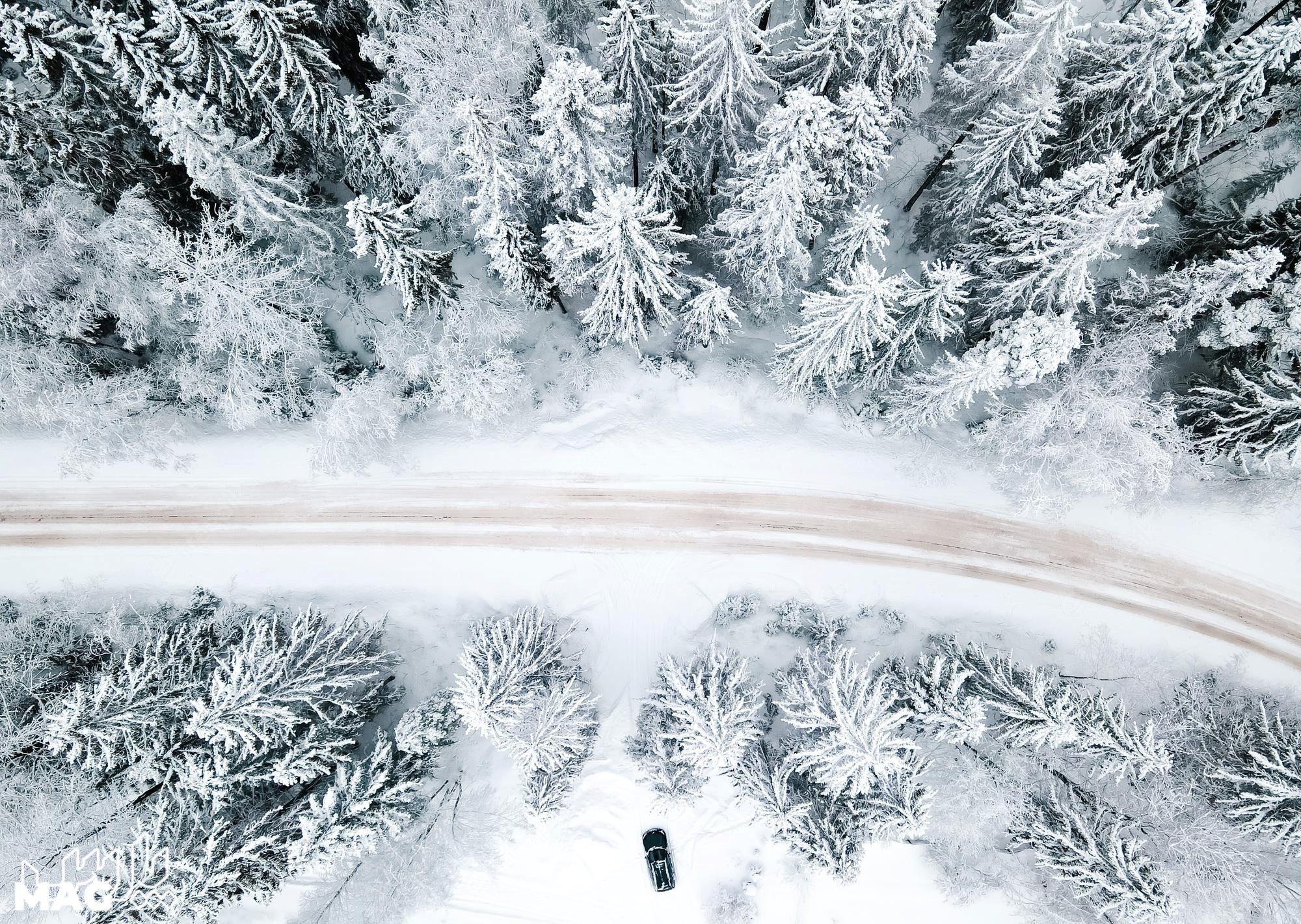 جاده ی پوشیده از برف - عکس منظره برفی با کیفیت بالا