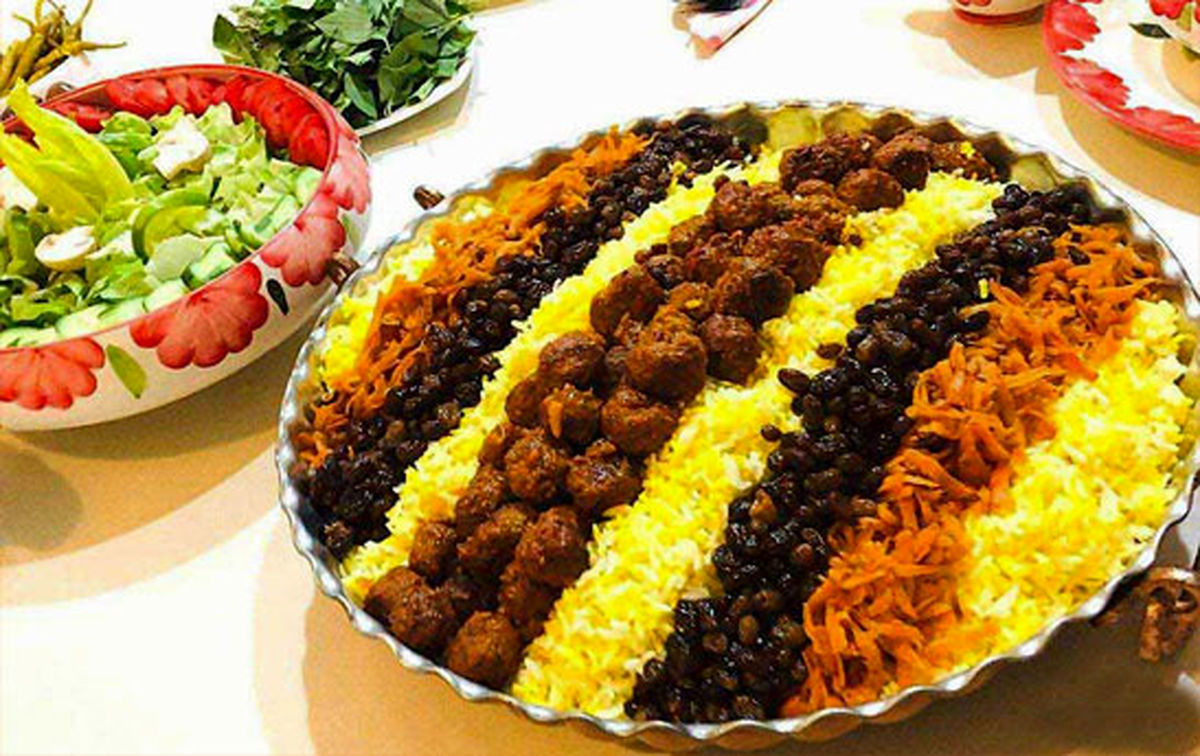 قنبر پلو شیرازی - گوشت قلقلی